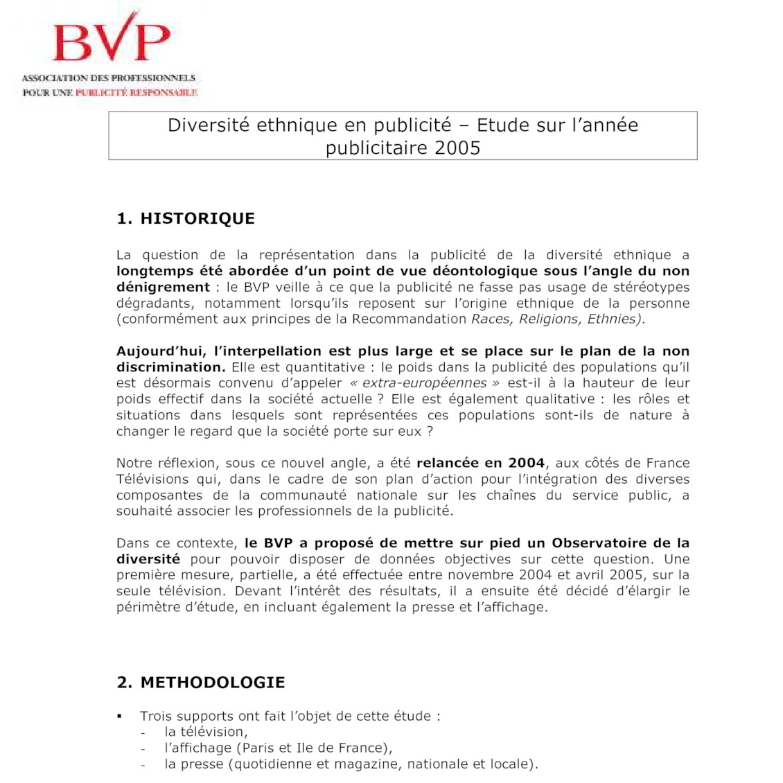 Bilan Publicité et Diversité 2005