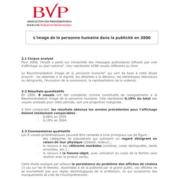 Bilan Publicité et Image de la Personne Humaine 2006