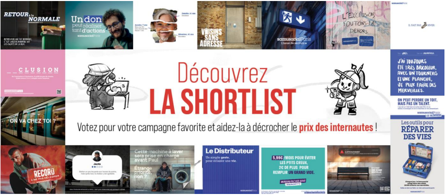 visuel de la shortlist du concours Mlle Pitch Awards & Co, différentes affiches des campagnes
