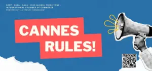 visuel cannes rules! fond bleu avec écrit Cannes Rules! en blanc sur fond rouge