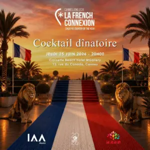 visuel cocktail dinatoire ARPP x IAA à la french connexion aux cannes lions 2026
