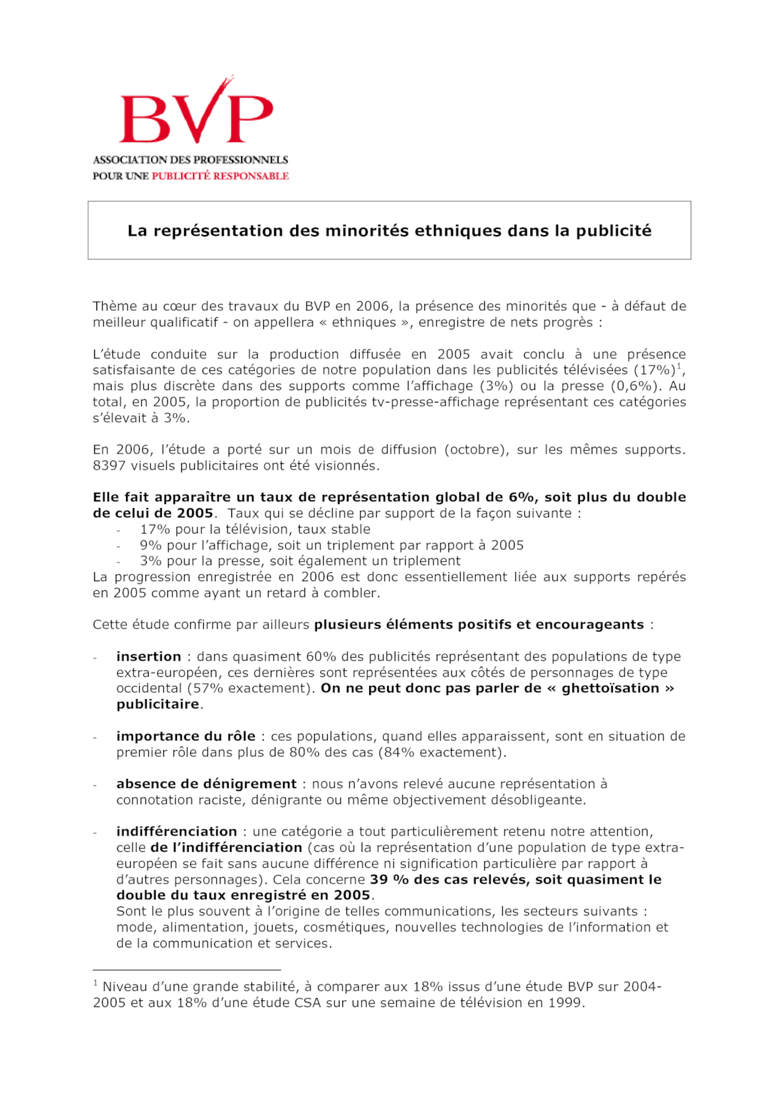 Bilan Publicité et Diversité 2007