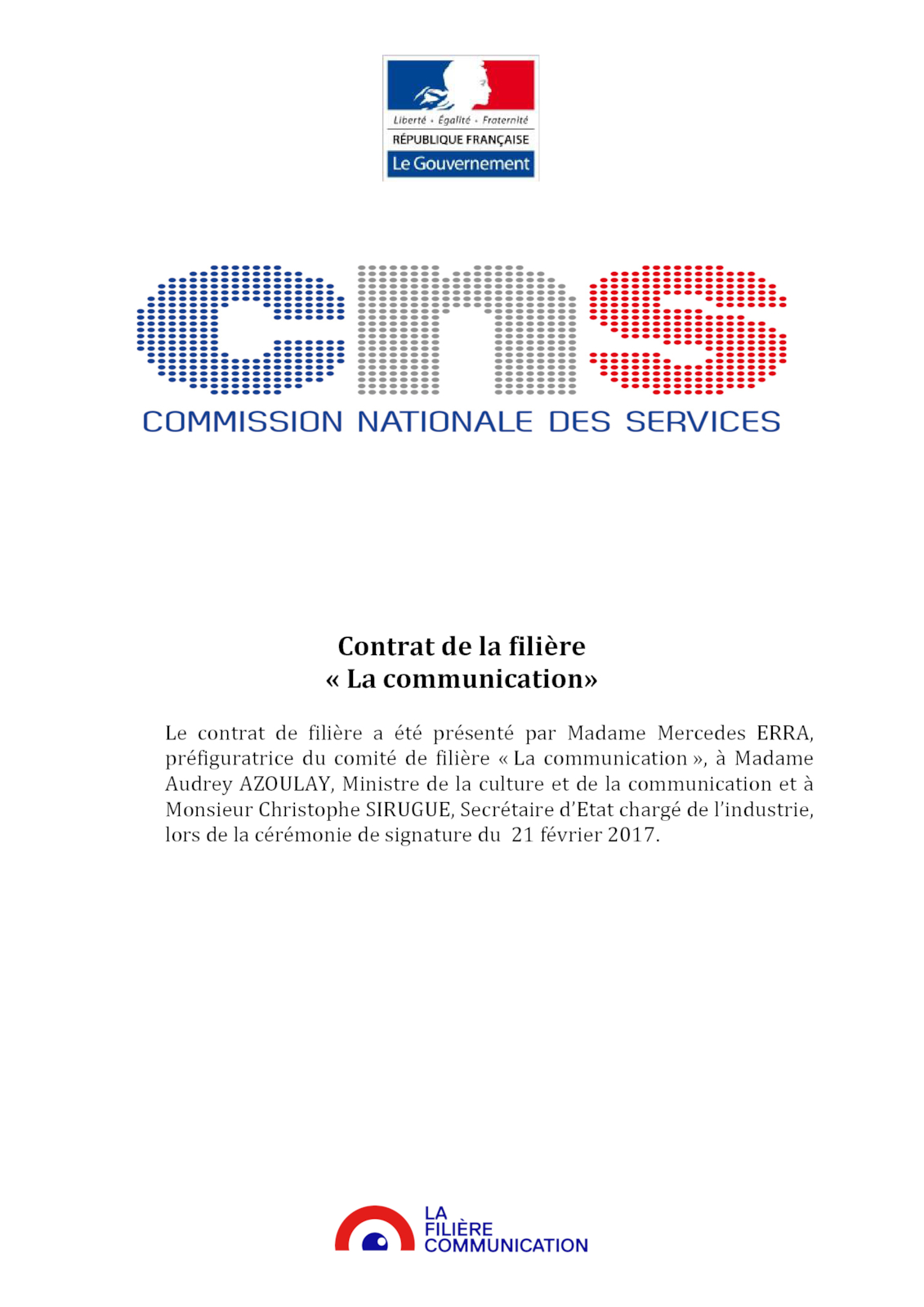 Contrat de la filière communication